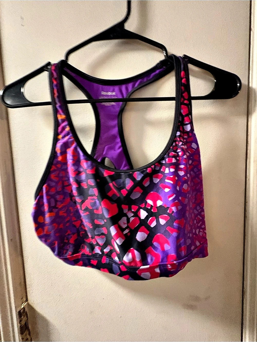 Reebok Abstract Athletic Top in Purple & Pink Size L